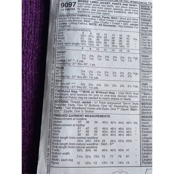 McCalls 9097 suit jacket skirt pants sewing pattern size 12 - Picture 4 of 6